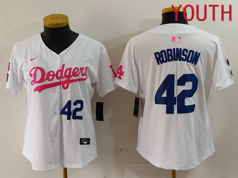 Youth Los Angeles Dodgers #42 Robinson White joint name 2024 Nike MLB Jersey style 9121->youth nfl jersey->Youth Jersey